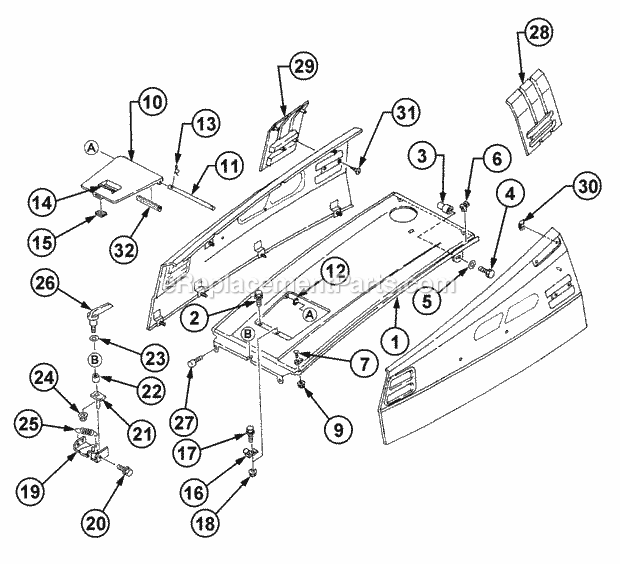 Hood, Bonnet Diagram and Parts List for 54A-458D100, 590-603-100 Cub Cadet Lawn Tractor